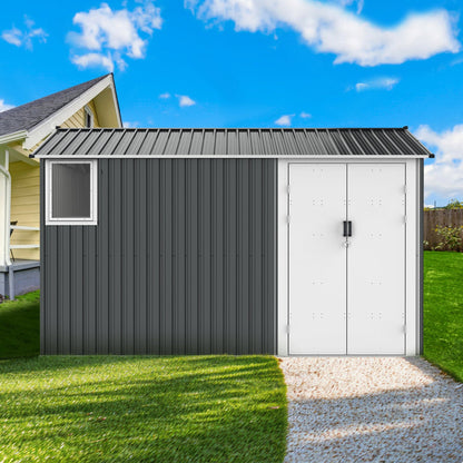 8'x12' Metal Storage Shed with Floor, Window & Swing Doors
