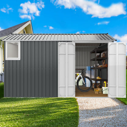 8'x12' Metal Storage Shed with Floor, Window & Swing Doors
