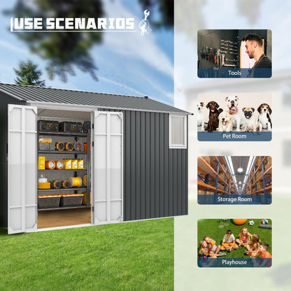 8'x12' Metal Storage Shed with Floor, Window & Swing Doors