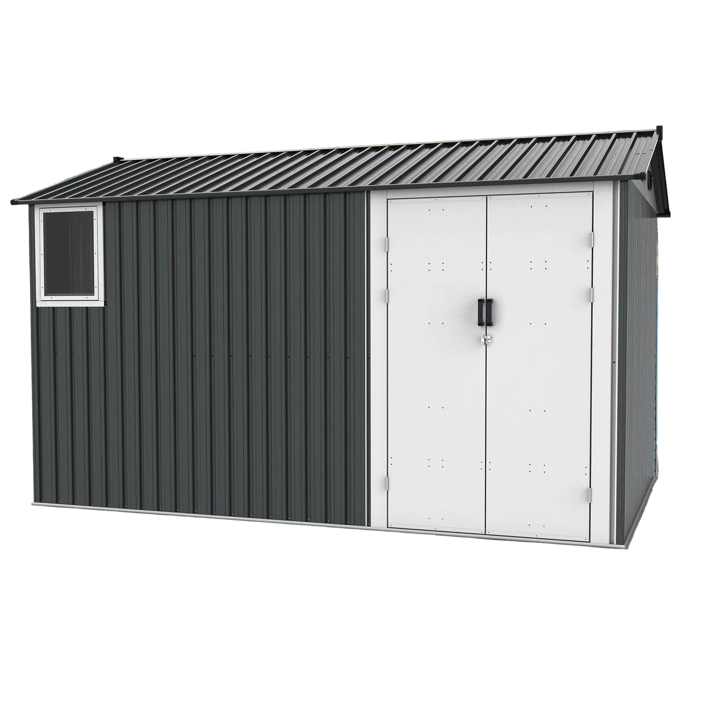 8'x12' Metal Storage Shed with Floor, Window & Swing Doors