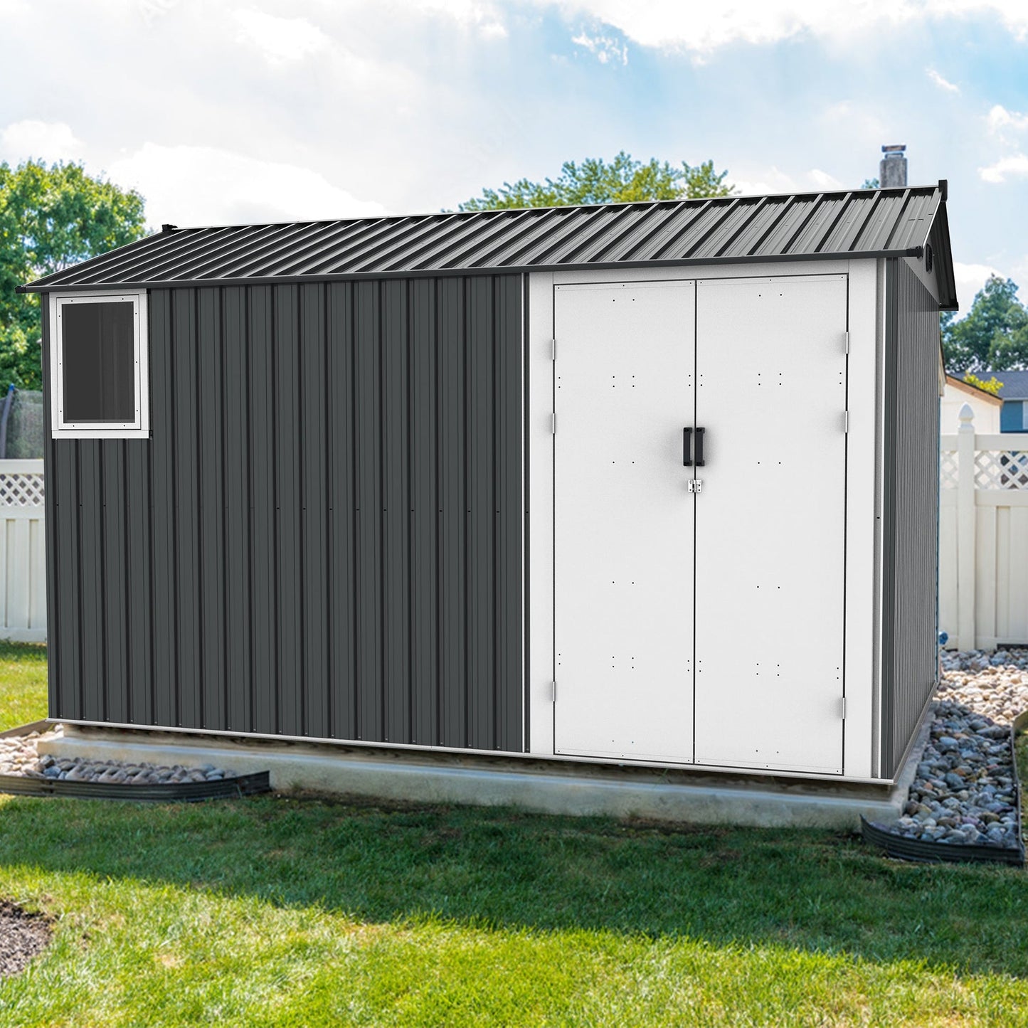 8'x12' Metal Storage Shed with Floor, Window & Swing Doors