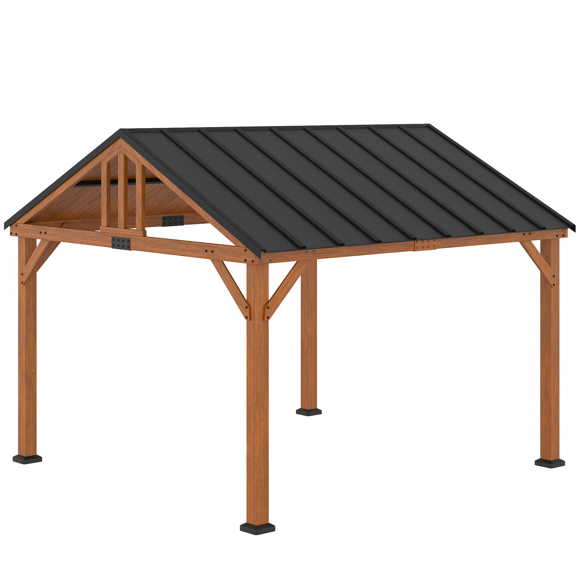 11 ft x 12 ft Wood Gazebo, Brown