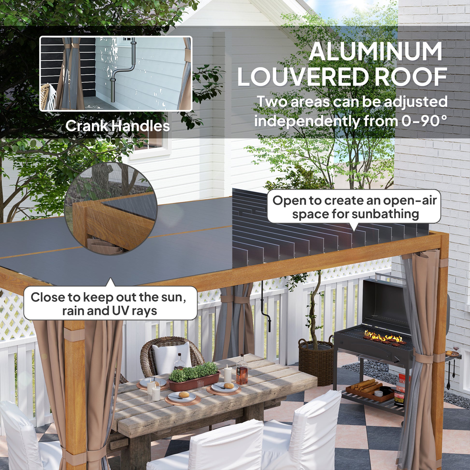 10 ft x 13 ft Aluminum Pergola with Adjustable Height, Natural