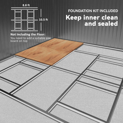 11.20 ft x 12.70 ft Metal Shed with Foundation Kit, Brown
