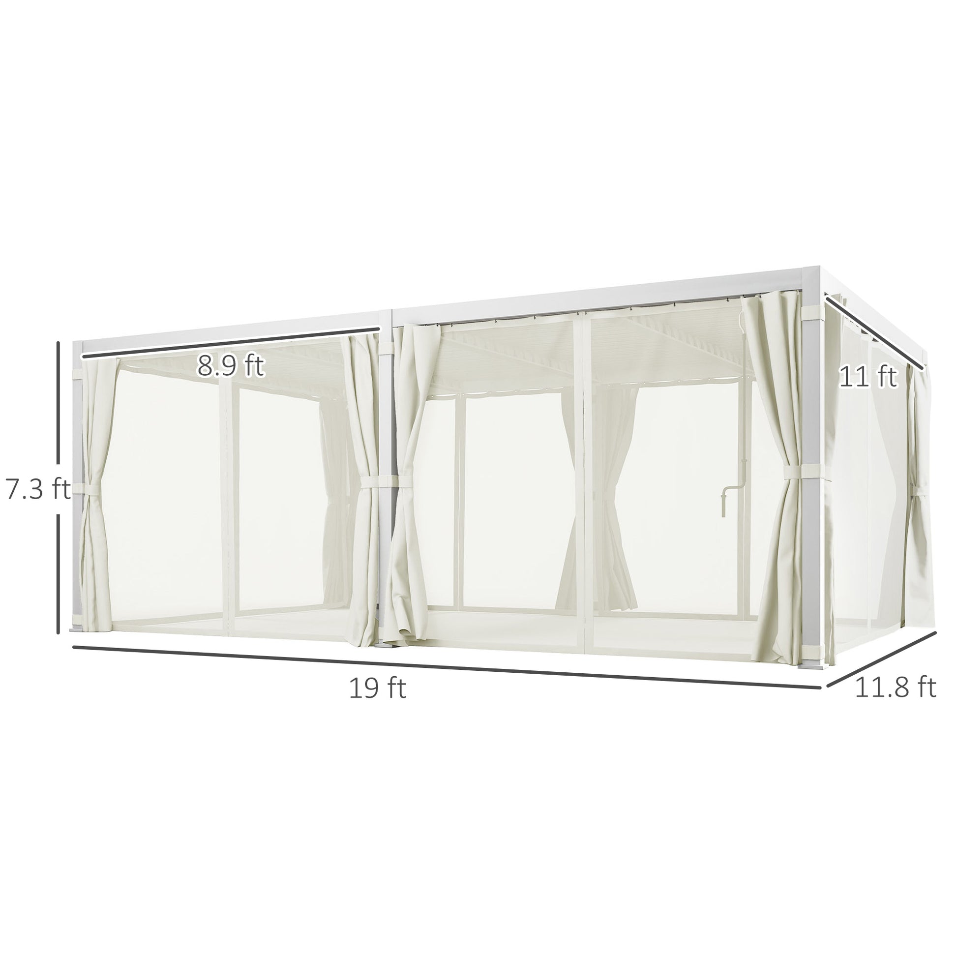 12 ft x 19 ft Aluminum Hardtop Gazebo with Adjustable Height, White