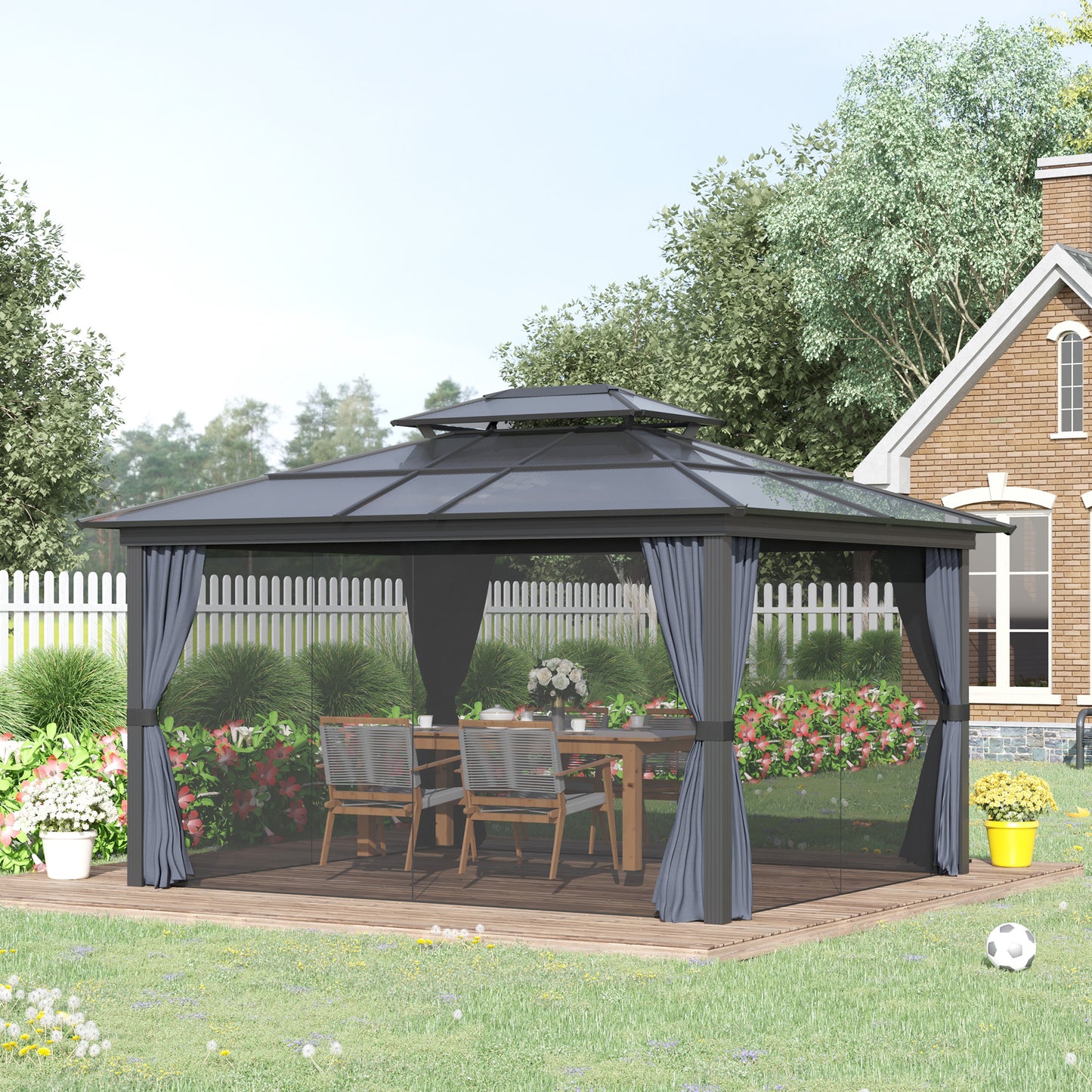 10 ft x 12 ft Aluminum Gazebo with Adjustable Height, Black