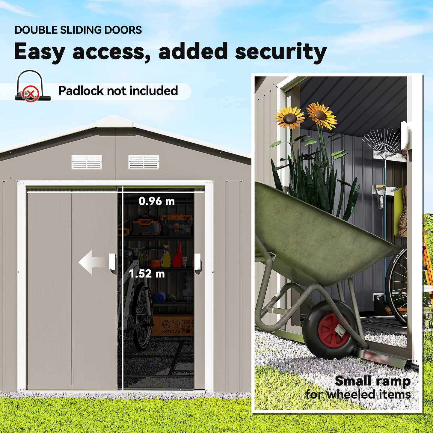 11.20 ft x 12.70 ft Metal Storage Shed with Foundation Kit, Light Gray