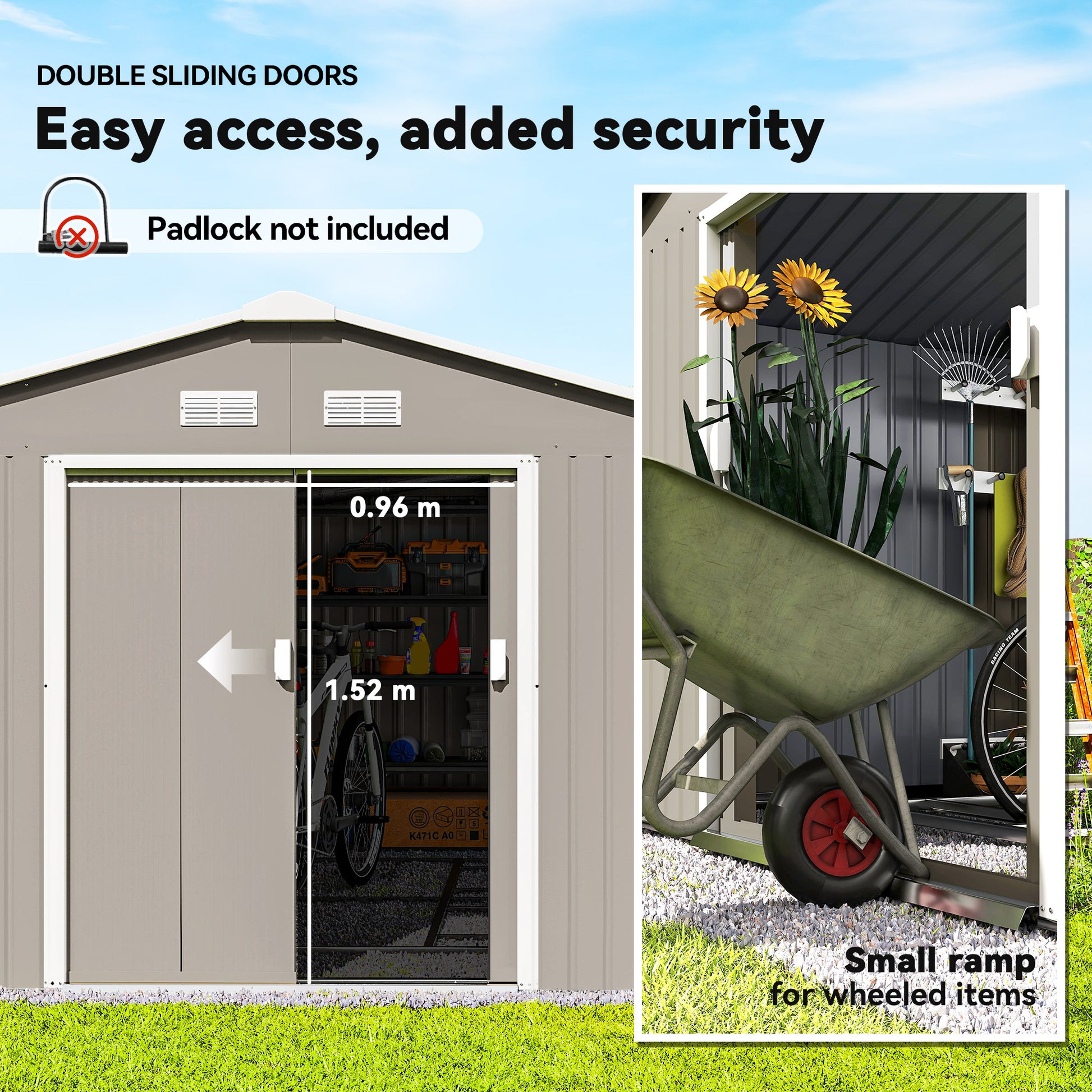 11.20 ft x 12.70 ft Metal Storage Shed with Foundation Kit, Light Gray