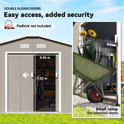 11.20 ft x 12.70 ft Metal Storage Shed with Foundation Kit, Light Gray