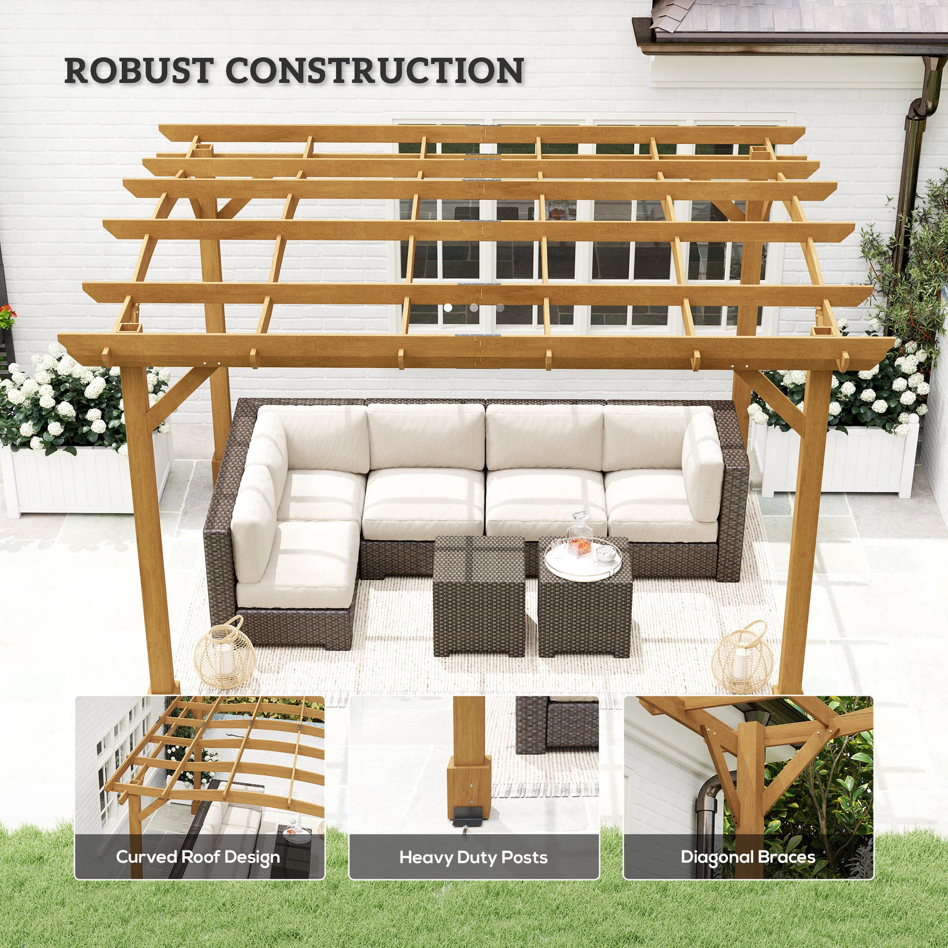 10 ft x 12 ft Wood Gazebo, Dark Brown