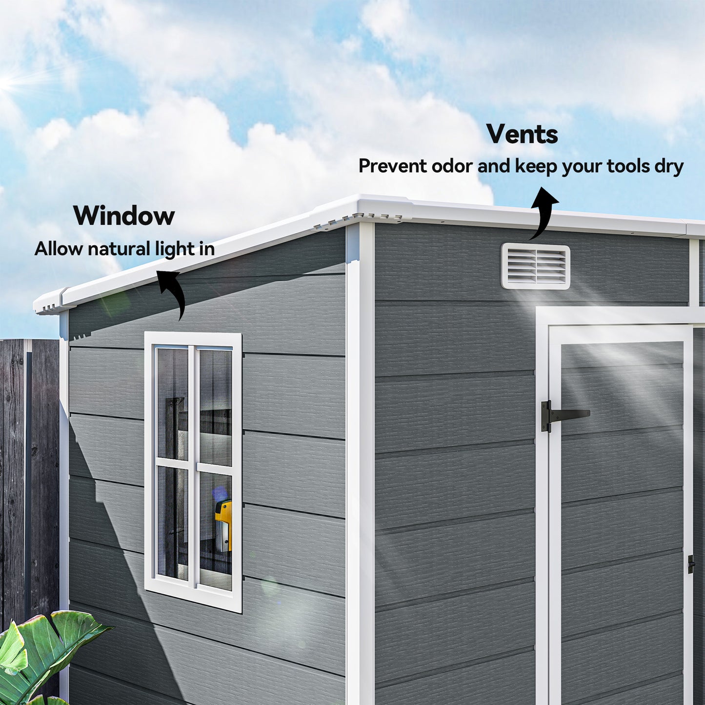 8 ft x 4 ft Plastic Storage Shed with Floor, Gray