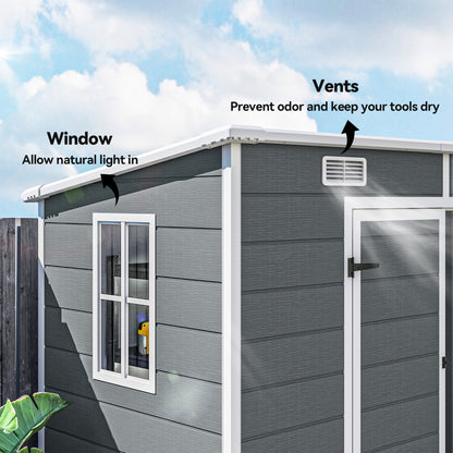 8 ft x 4 ft Plastic Storage Shed with Floor, Gray