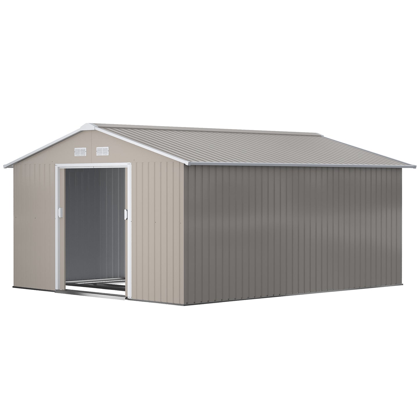 11.20 ft x 12.70 ft Metal Storage Shed with Foundation Kit, Light Gray