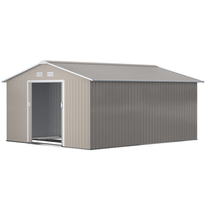 11.20 ft x 12.70 ft Metal Storage Shed with Foundation Kit, Light Gray