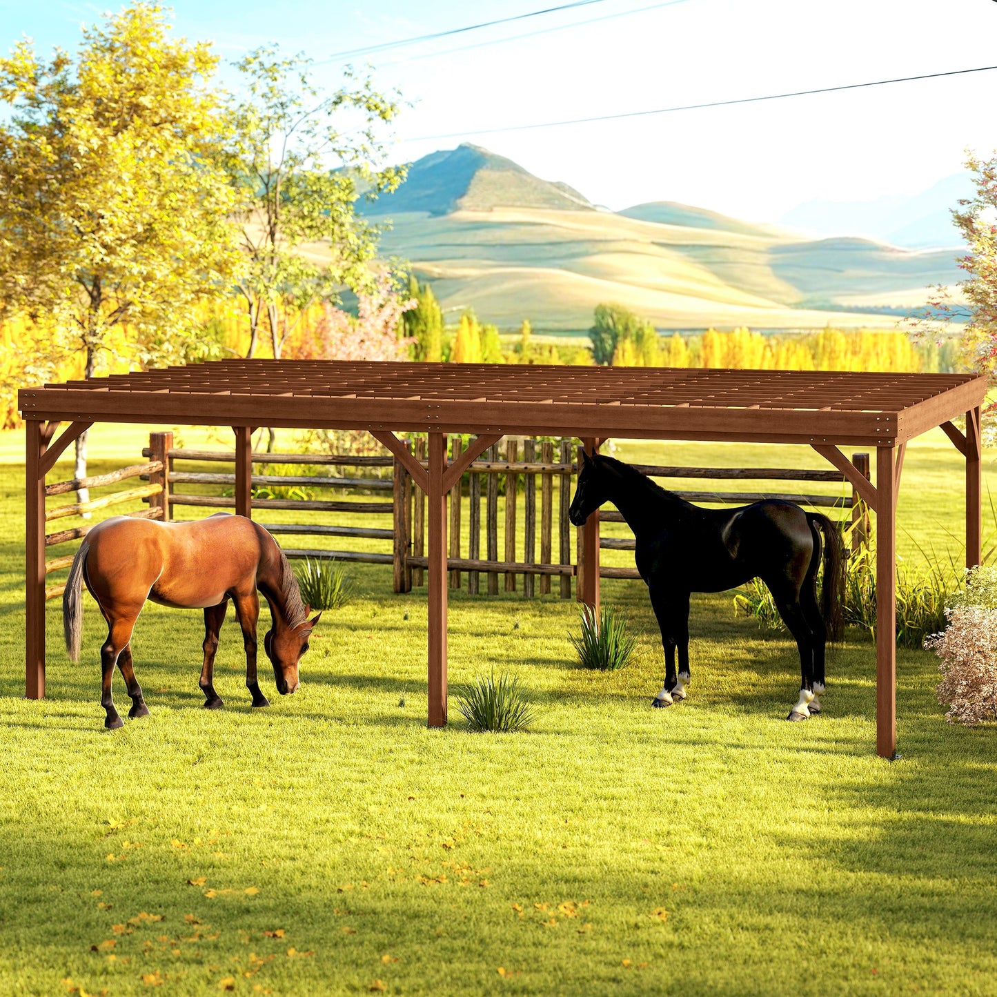 12 ft x 20 ft Wood Gazebo, Brown