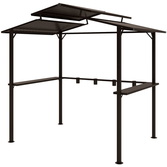 5 ft Metal Gazebo with Shelves, Brown