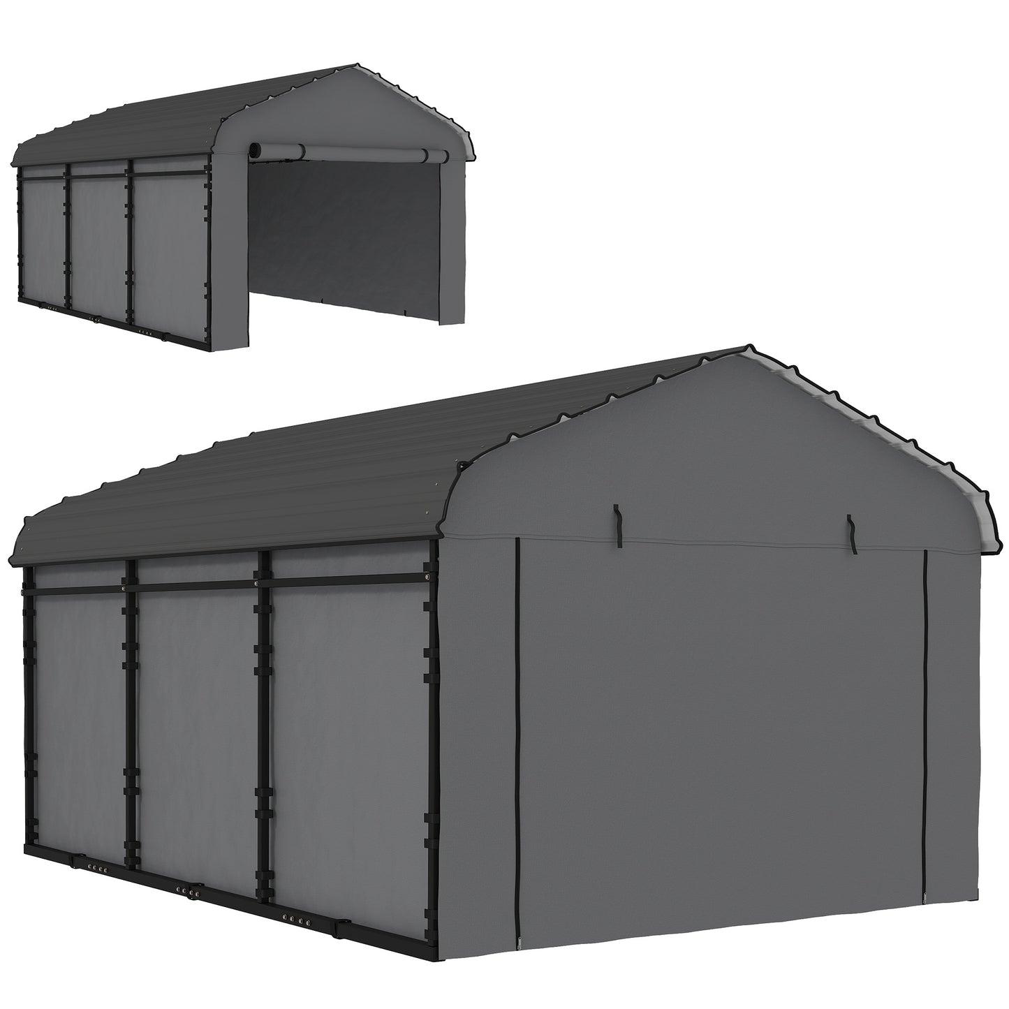 10 ft x 15 ft Plastic Carport, Dark Gray