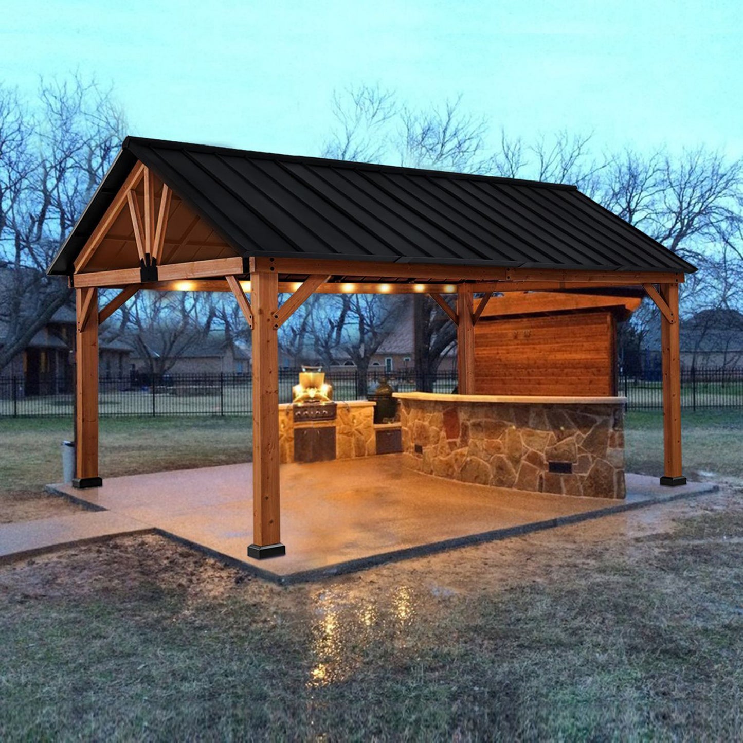 11 ft x 13 ft Metal Gazebo, Natural, Black