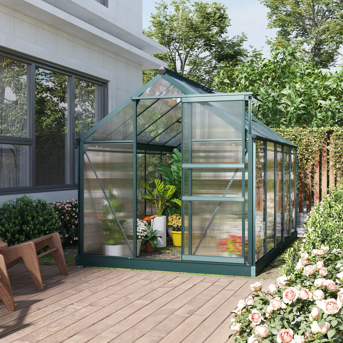 6 ft x 10 ft Polycarbonate Greenhouse with Roof Vent, Dark Green