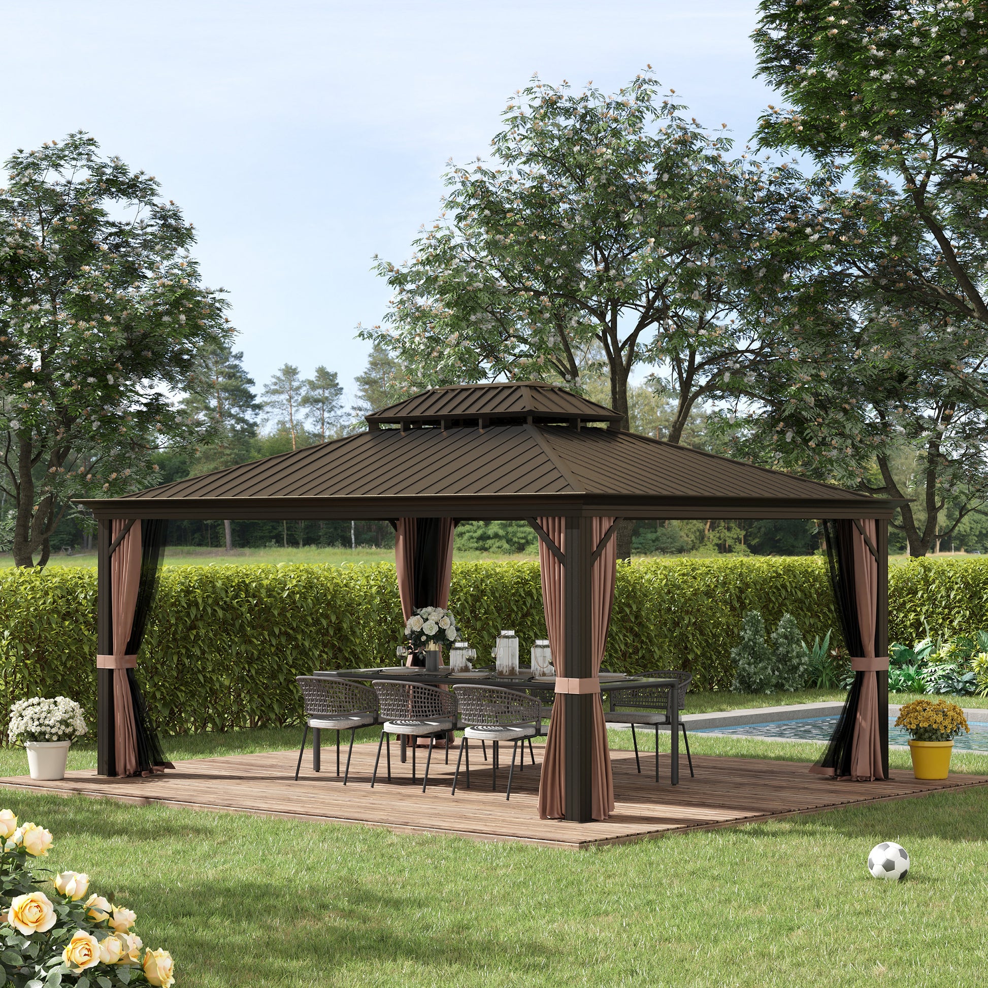 12 ft x 16 ft Aluminum Gazebo, Brown