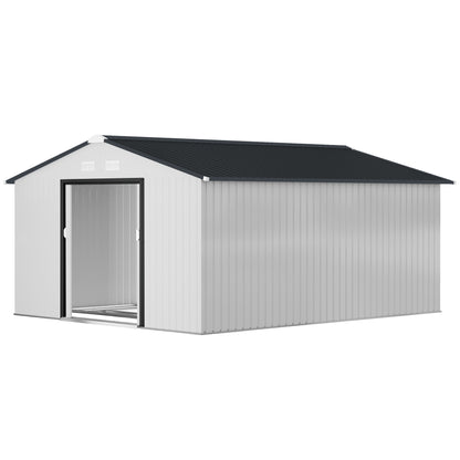 11.20 ft x 12.70 ft Metal Storage Shed with Foundation Kit, White
