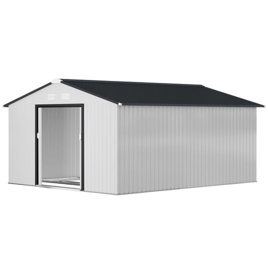 11.20 ft x 12.70 ft Metal Storage Shed with Foundation Kit, White