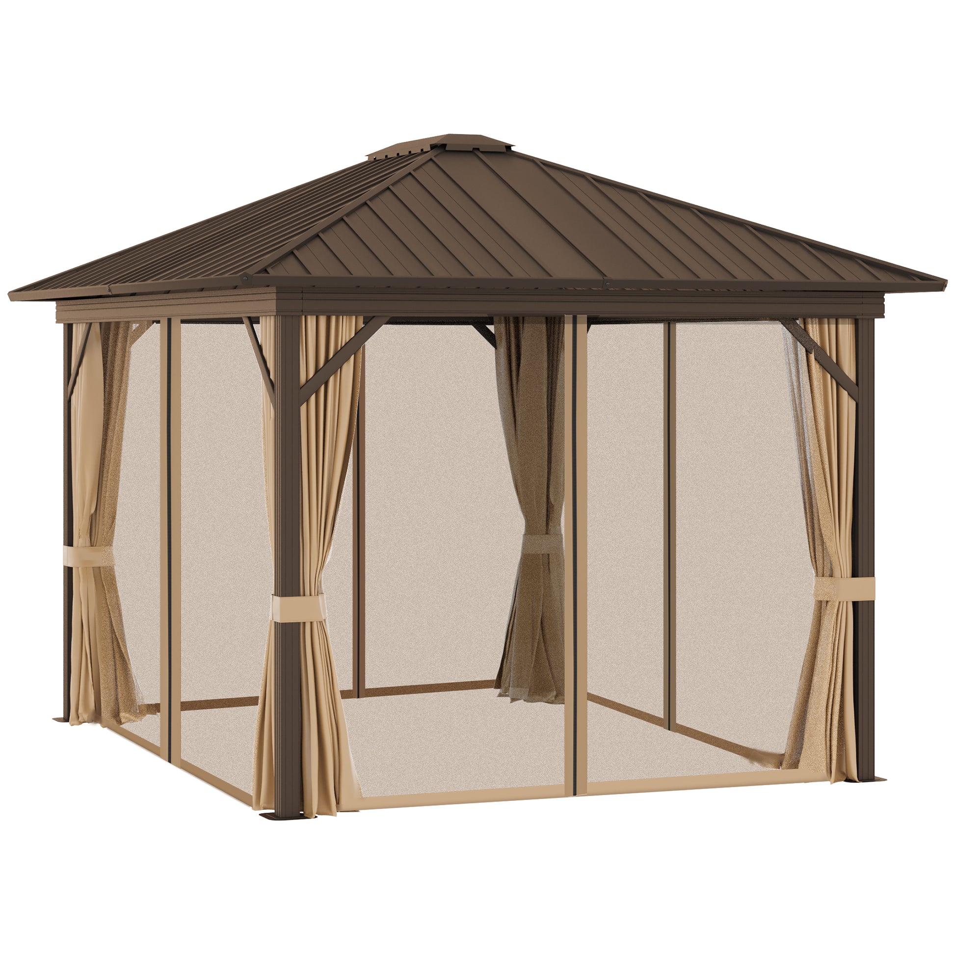 10 ft x 12 ft Aluminum Gazebo, Brown