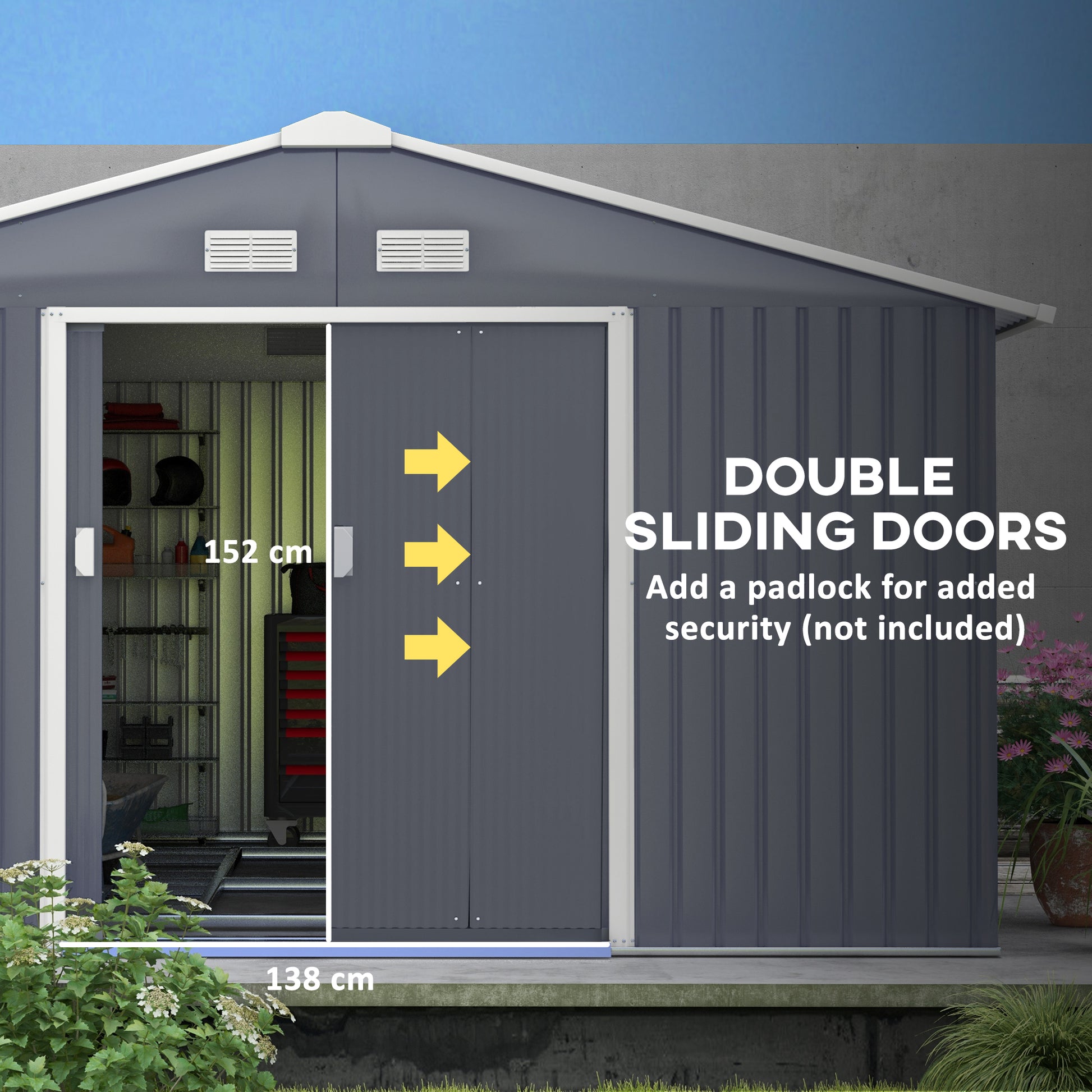 11 ft x 13 ft Metal Storage Shed with Foundation Kit, Dark Gray