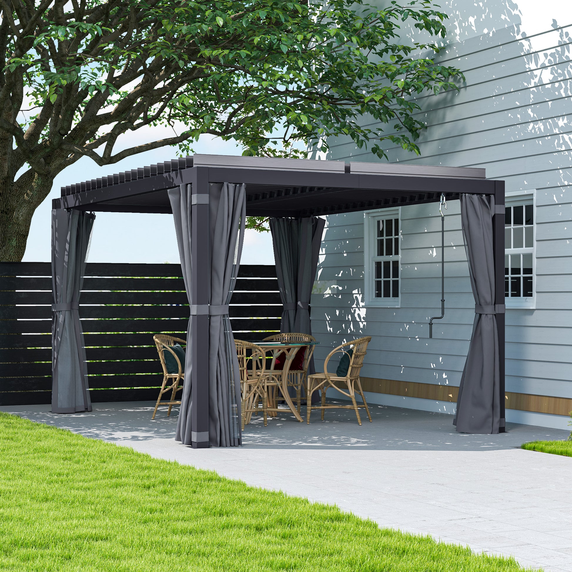 10 ft x 13 ft Aluminum Pergola with Adjustable Height, Dark Gray