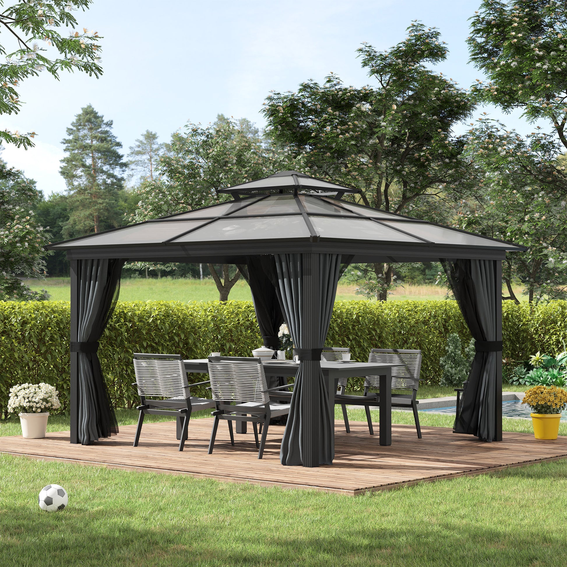 10 ft x 10 ft Aluminum Gazebo with Adjustable Height, Black