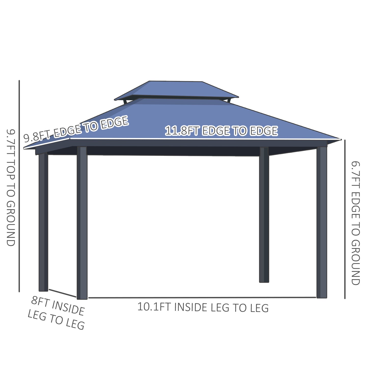 10 ft x 12 ft Aluminum Gazebo with Adjustable Height, Light Gray