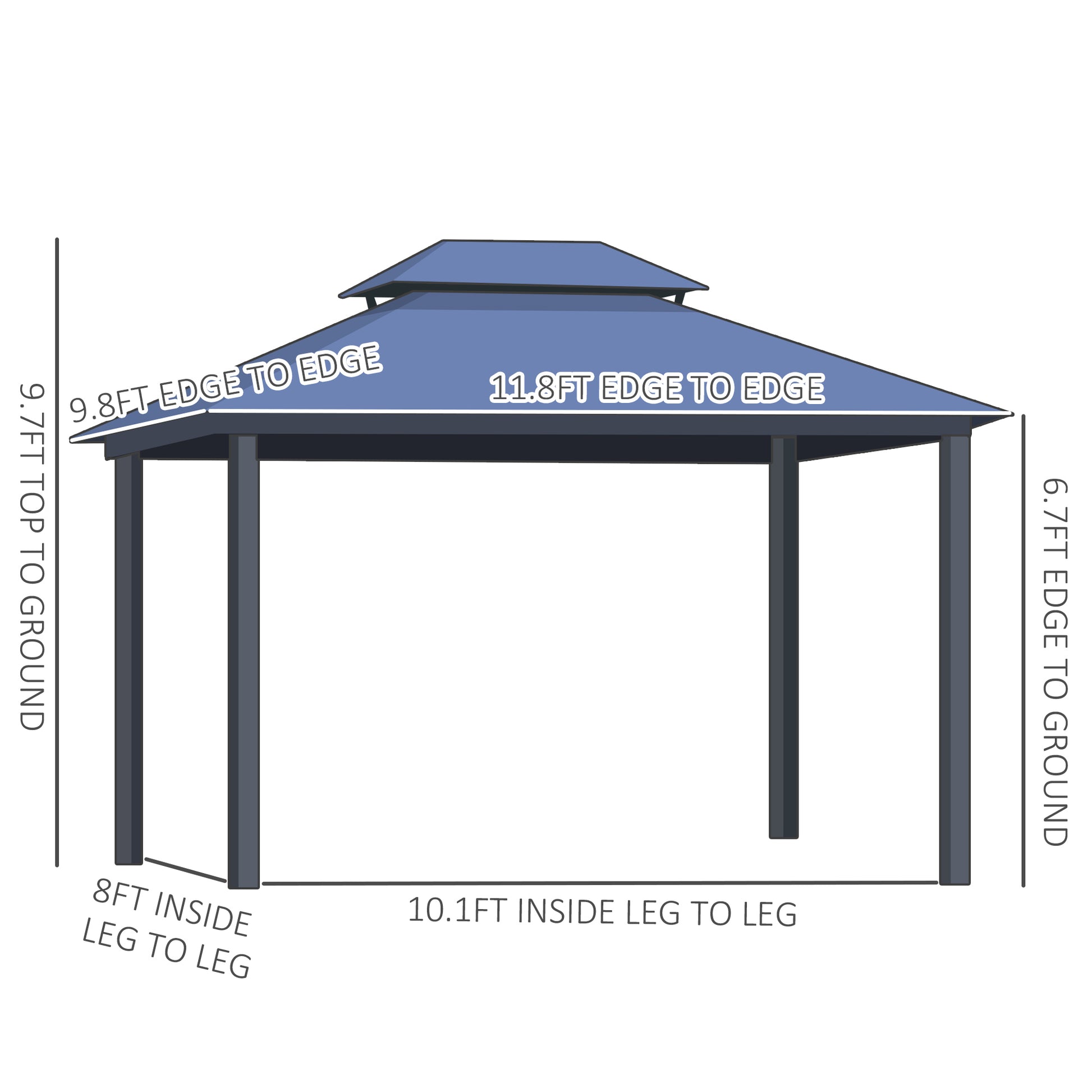 10 ft x 12 ft Aluminum Gazebo with Adjustable Height, Light Gray