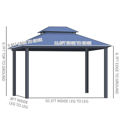 10 ft x 12 ft Aluminum Gazebo with Adjustable Height, Light Gray