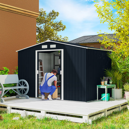 9 ft x 6 ft Metal Storage Shed with Foundation Kit, Dark Gray