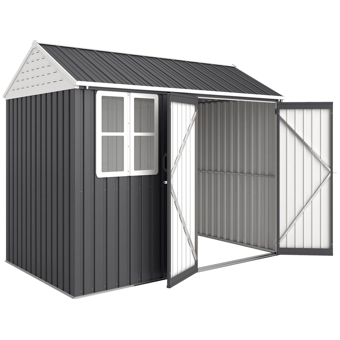 8 ft x 6 ft Metal Storage Shed with Floor, Dark Gray