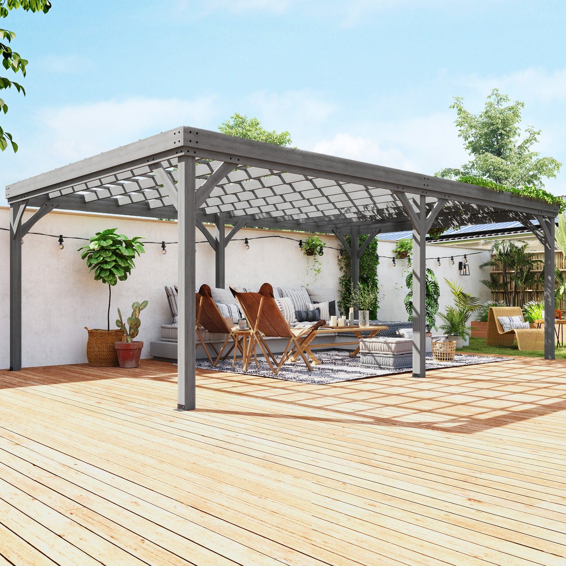 12 ft x 20 ft Wood Gazebo, Gray