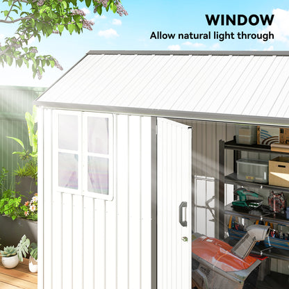 8 ft x 6 ft Metal Storage Shed with Floor, White