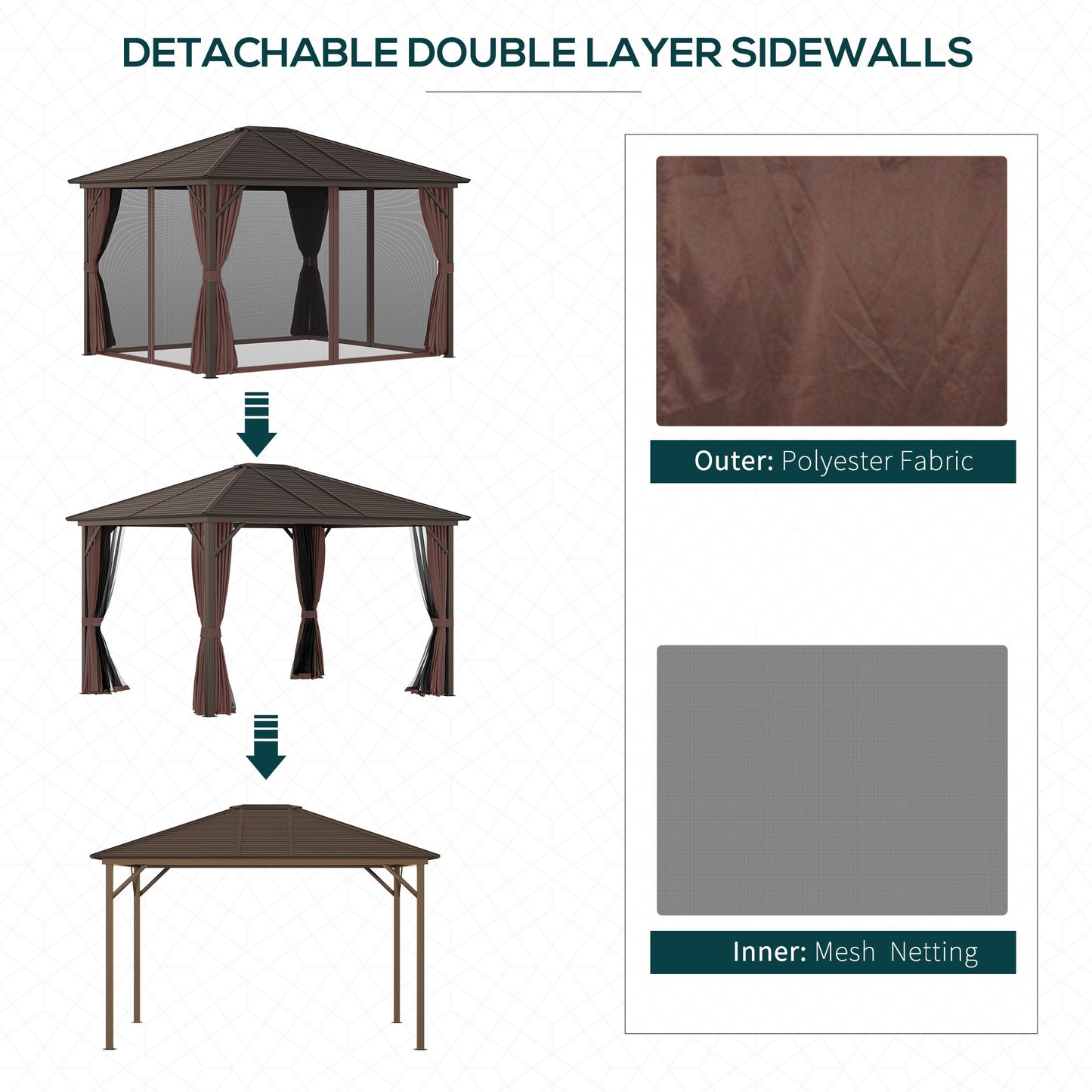 10 ft x 12 ft Aluminum Gazebo, Brown