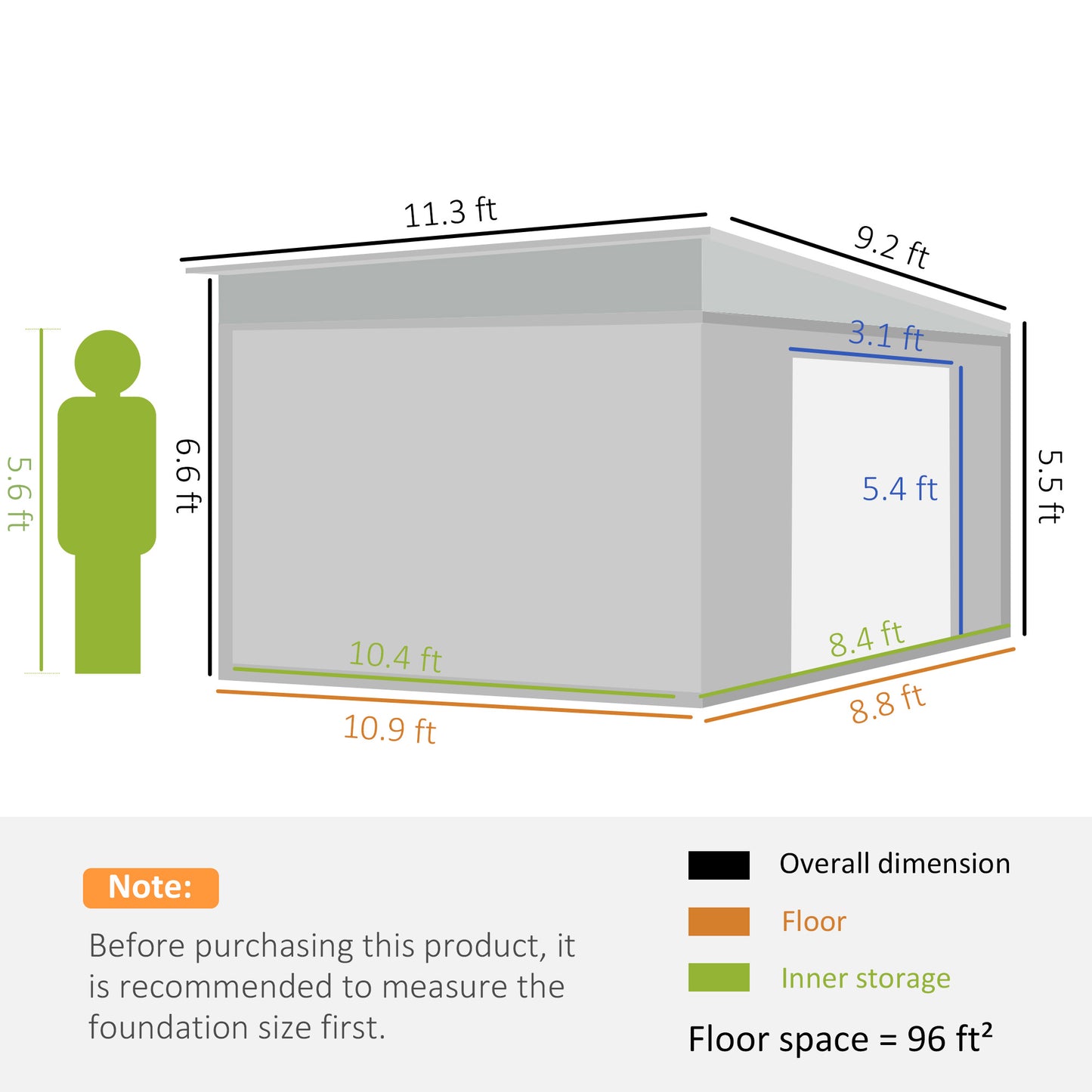 11 ft x 9 ft Metal Storage Shed with Foundation Kit, Gray
