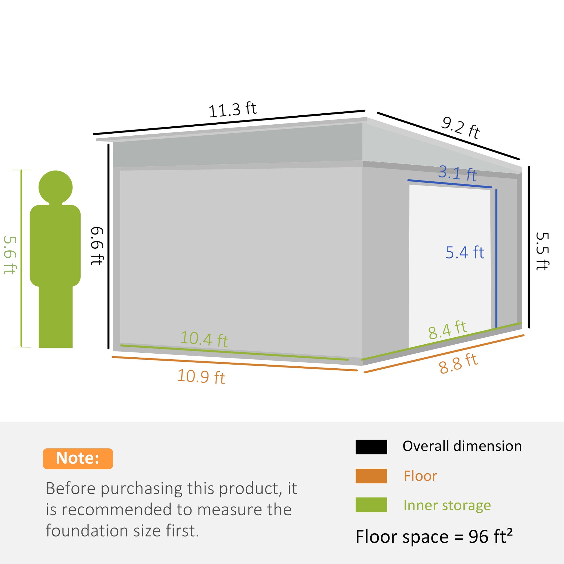 11 ft x 9 ft Metal Storage Shed with Foundation Kit, Gray