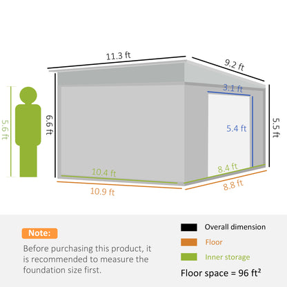 11 ft x 9 ft Metal Storage Shed with Foundation Kit, Gray