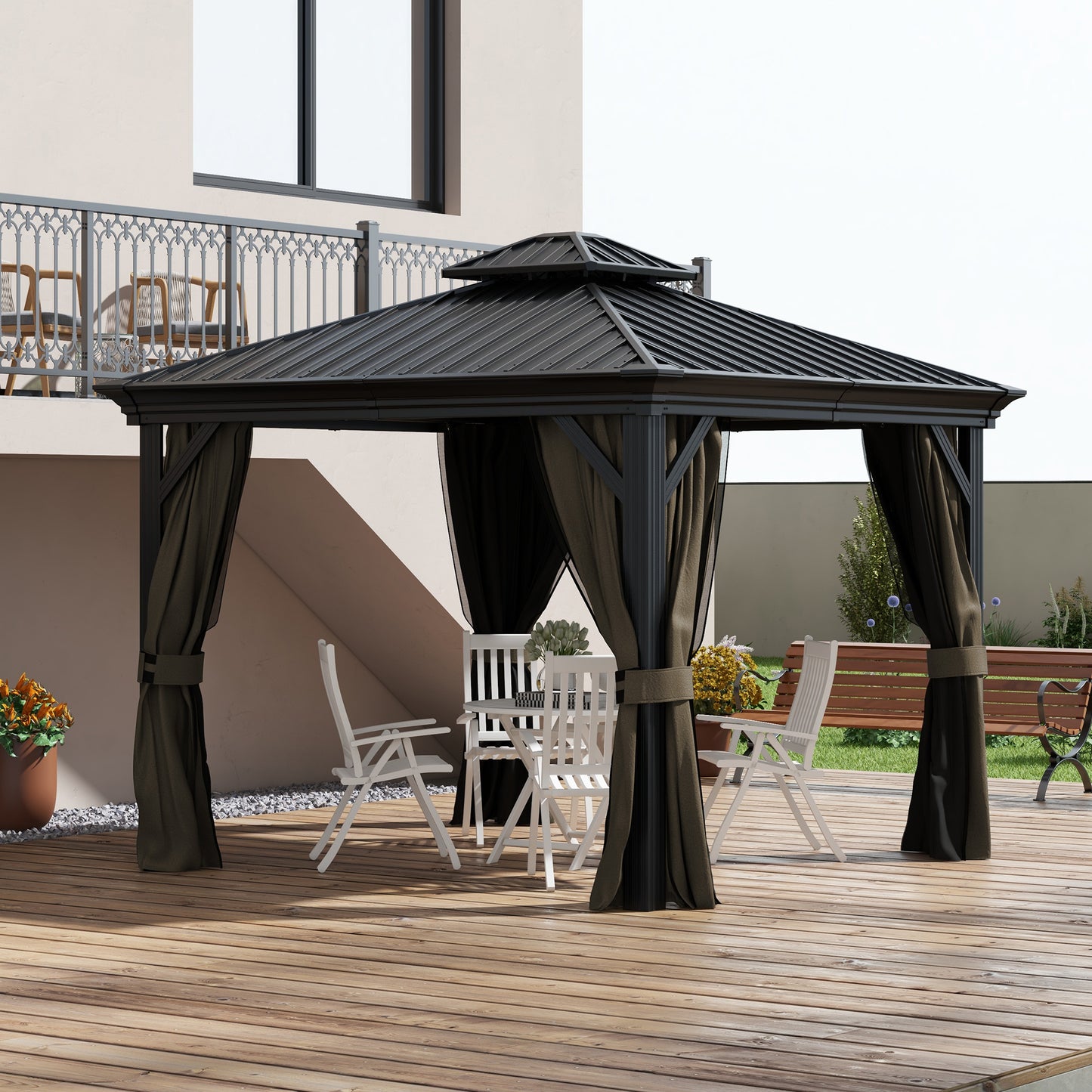 10 ft x 10 ft Aluminum Gazebo, Dark Brown