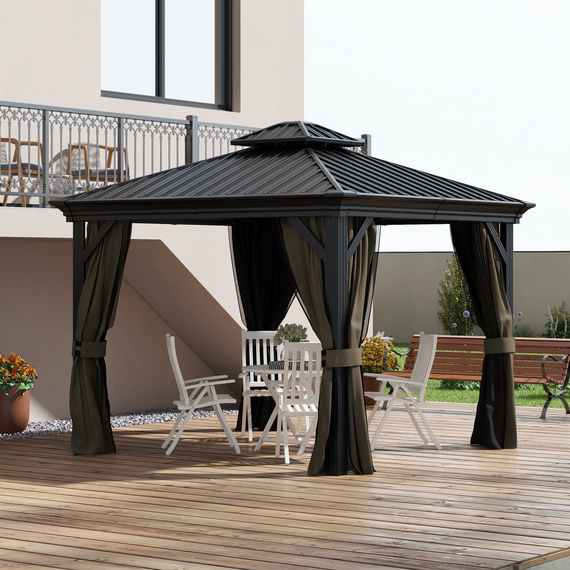 10 ft x 10 ft Aluminum Gazebo, Dark Brown