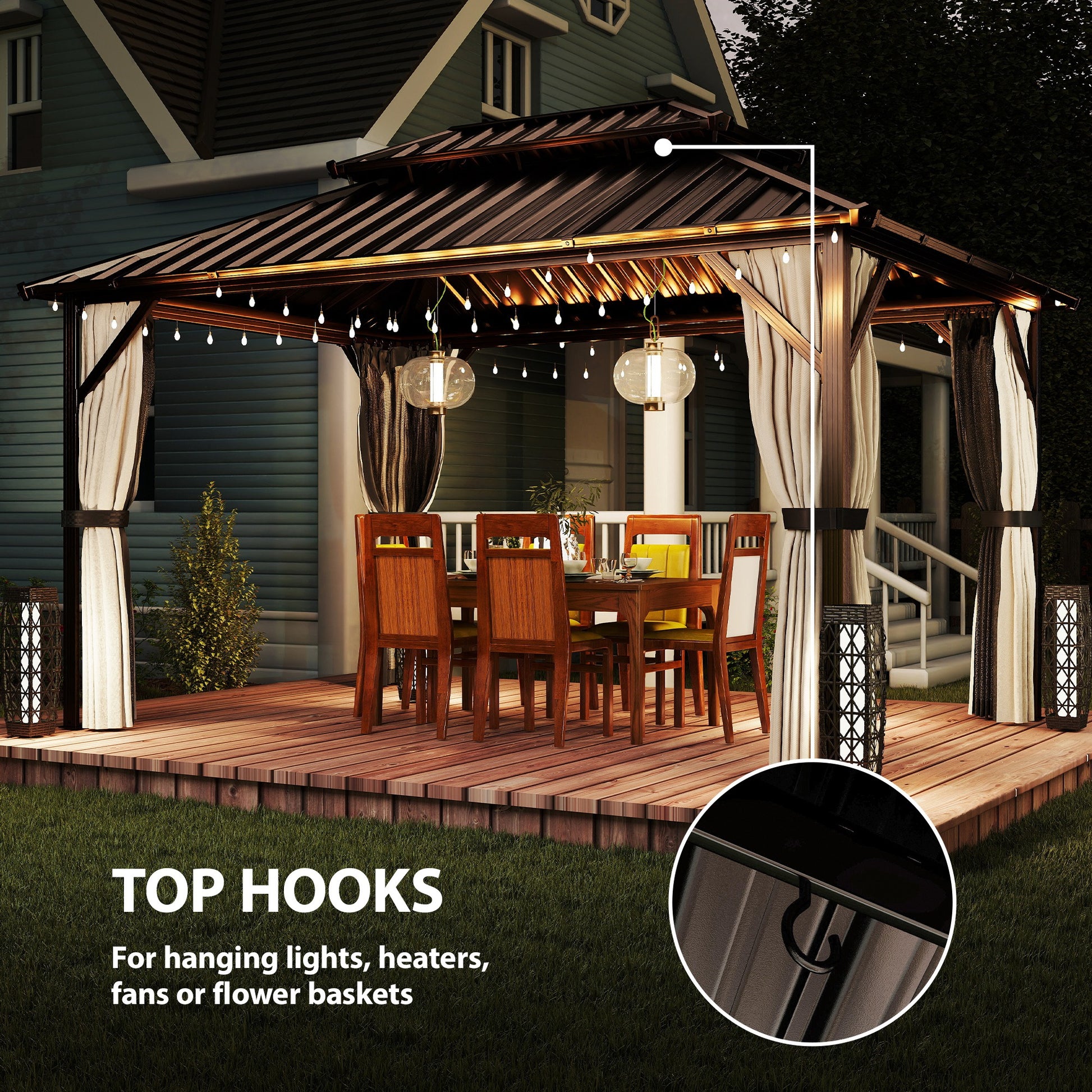 10 ft x 14 ft Aluminum Gazebo with Vents, Brown