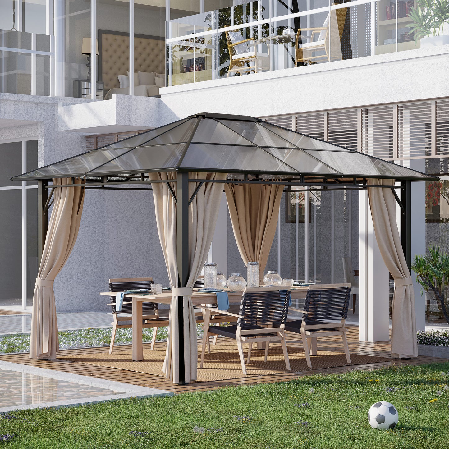 10 ft x 12 ft Metal Gazebo with Adjustable Height, Dark Brown