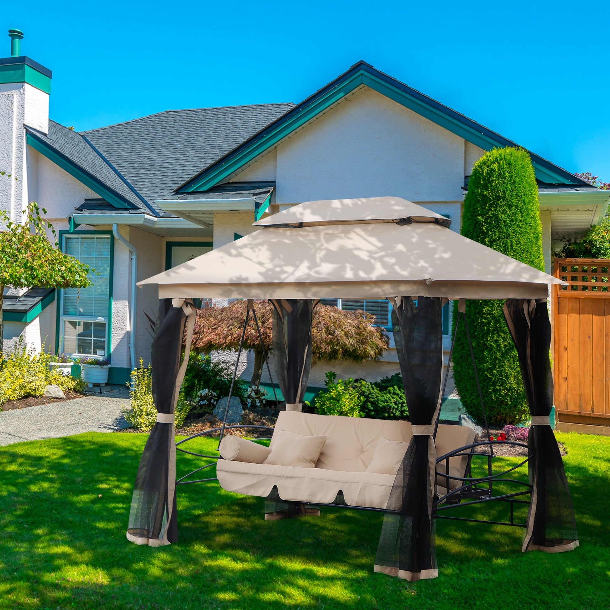 100.80 in x 67.80 in Metal Gazebo with Floor, Beige