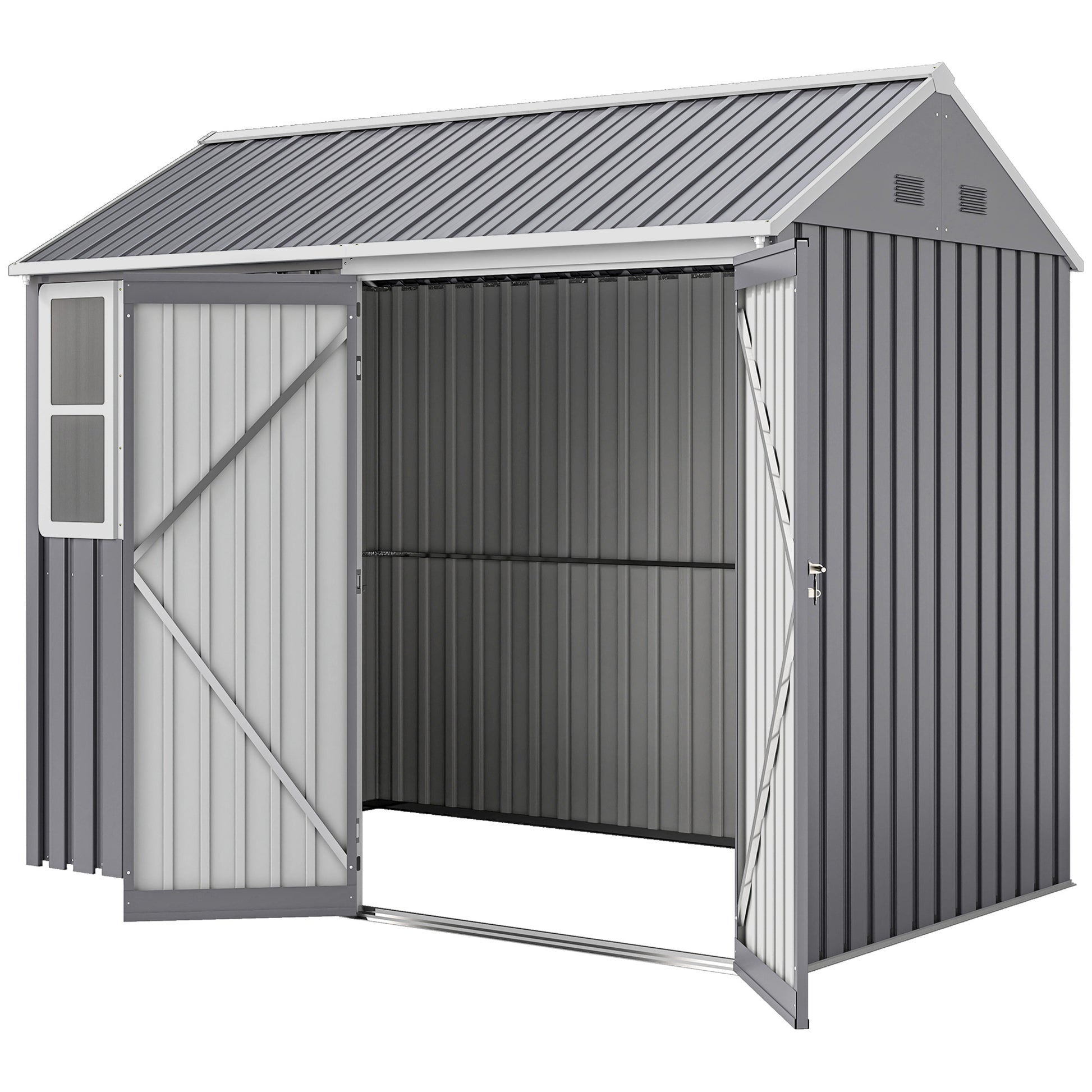 8 ft x 5.5 ft Metal Storage Shed with Floor, Gray
