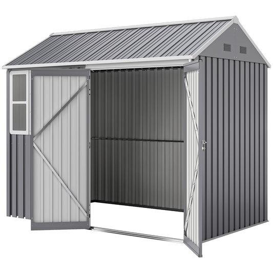 8 ft x 5.5 ft Metal Storage Shed with Floor, Gray