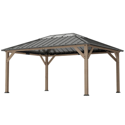 12 ft x 16 ft Aluminum Gazebo, Light Walnut