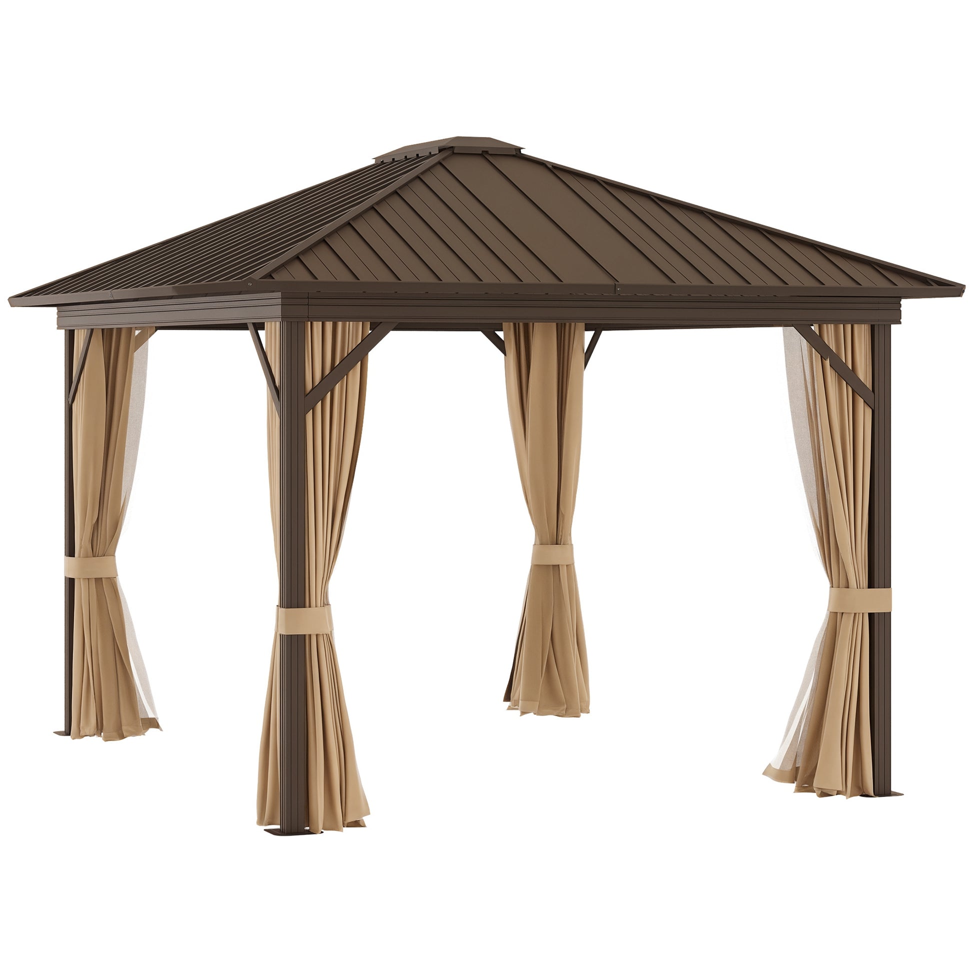10 ft x 12 ft Aluminum Gazebo, Brown